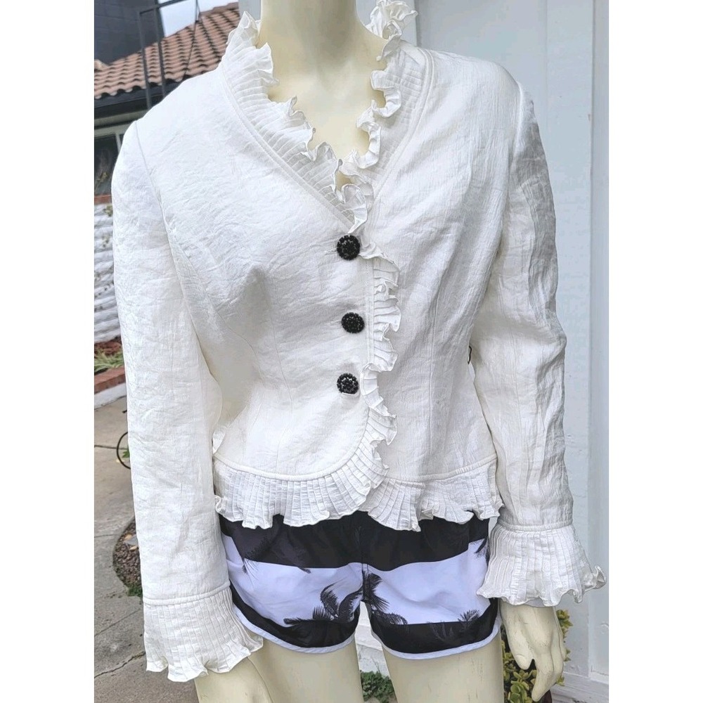 Y2k Adrianna Papel Crushed Satin Cropped Jacket Ruffled Collar Women's 6P Whimsy
